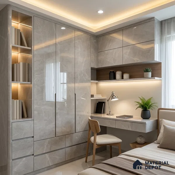 Marble Look LM 01706 Dull Calacatta 8 ft x 4 ft High Gloss Finish Decorative Laminate - 1 mm | Suitable for TV Unit, Wardrobe, Kitchen Cabinets