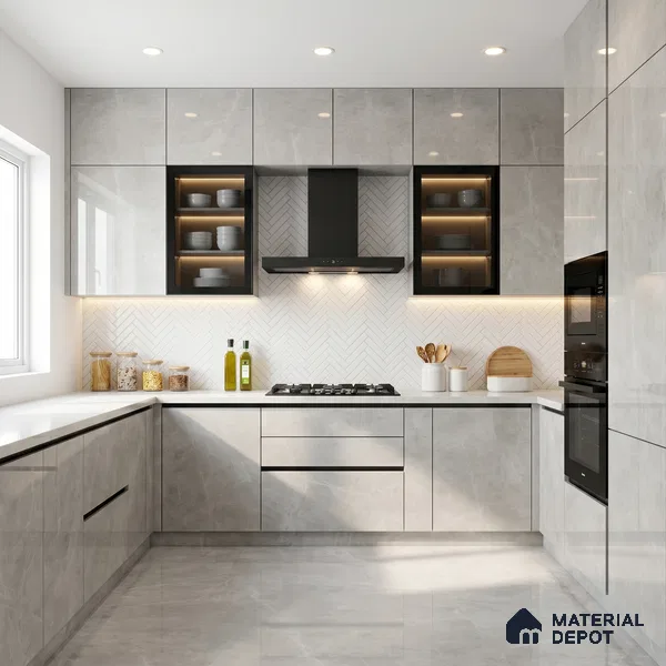 Marble Look LM 01706 Dull Calacatta 8 ft x 4 ft High Gloss Finish Decorative Laminate - 1 mm | Suitable for TV Unit, Wardrobe, Kitchen Cabinets