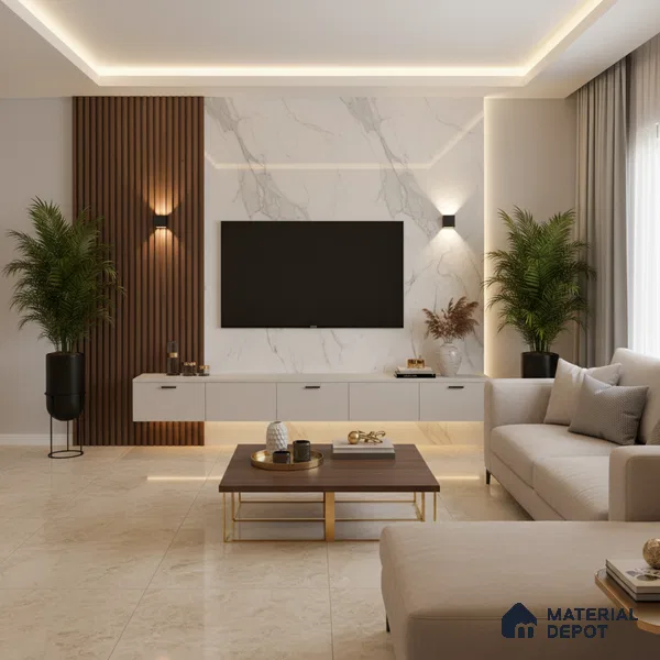 Marble Look LM 01708 Irish Carrara 8 ft x 4 ft High Gloss Finish Decorative Laminate - 1 mm | Suitable for TV Unit, Wardrobe, Kitchen Cabinets