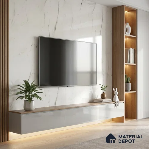 Marble Look LM 01708 Irish Carrara 8 ft x 4 ft High Gloss Finish Decorative Laminate - 1 mm | Suitable for TV Unit, Wardrobe, Kitchen Cabinets