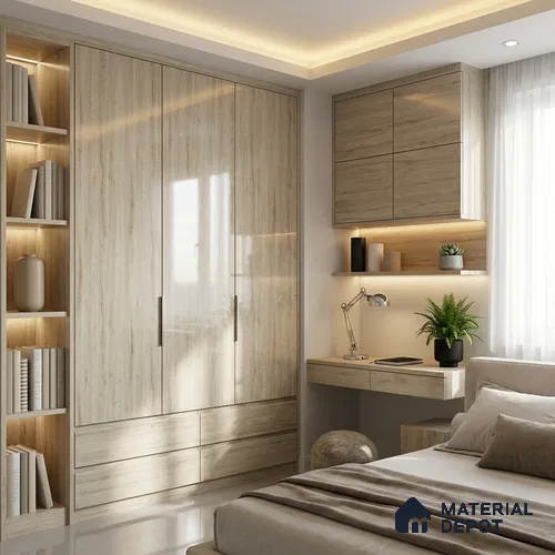 Wooden Look LM 01712 Indonesian Teak 8 ft x 4 ft High Gloss Finish Decorative Laminate - 1 mm | Suitable for TV Unit, Wardrobe, Kitchen Cabinets