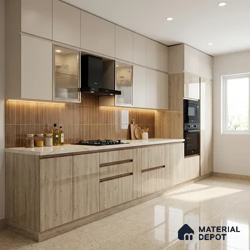 Wooden Look LM 01712 Indonesian Teak 8 ft x 4 ft High Gloss Finish Decorative Laminate - 1 mm | Suitable for TV Unit, Wardrobe, Kitchen Cabinets