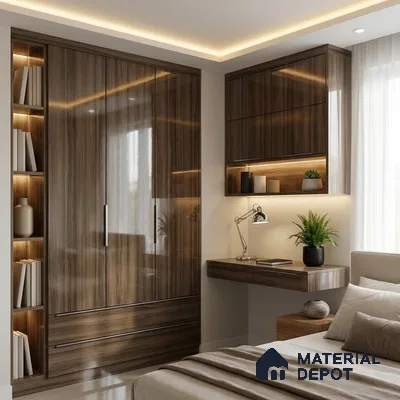 Wooden Look LM 01714 Dark Walnut 8 ft x 4 ft High Gloss Finish Decorative Laminate - 1 mm | Suitable for TV Unit, Wardrobe, Kitchen Cabinets