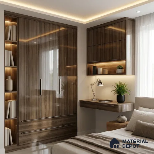Wooden Look LM 01714 Dark Walnut 8 ft x 4 ft High Gloss Finish Decorative Laminate - 1 mm | Suitable for TV Unit, Wardrobe, Kitchen Cabinets
