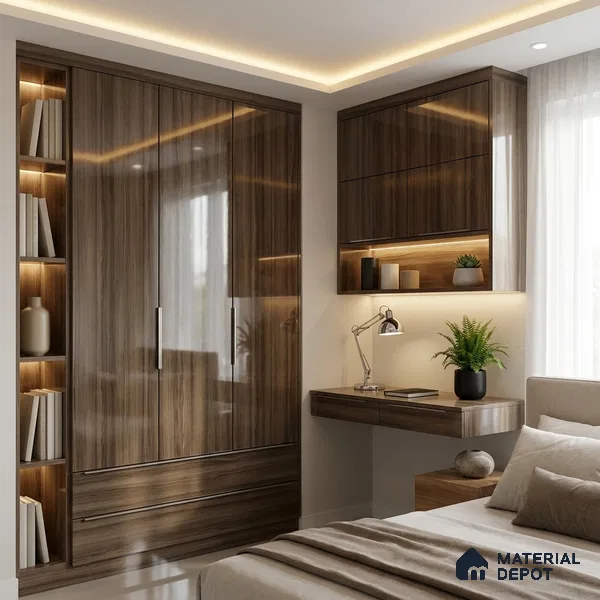 Wooden Look LM 01714 Dark Walnut 8 ft x 4 ft High Gloss Finish Decorative Laminate - 1 mm | Suitable for TV Unit, Wardrobe, Kitchen Cabinets