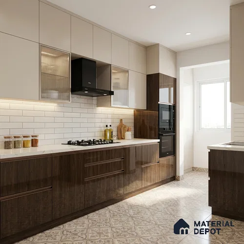 Wooden Look LM 01719 Deep Meranti 8 ft x 4 ft High Gloss Finish Decorative Laminate - 1 mm | Suitable for TV Unit, Wardrobe, Kitchen Cabinets
