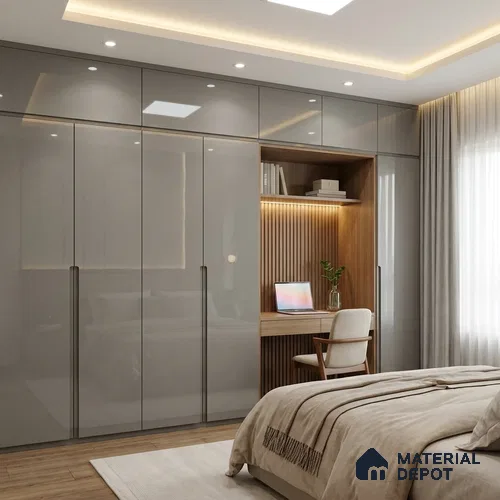 Solid Colors Look LM 01729 Light Grey 8 ft x 4 ft High Gloss Finish Decorative Laminate - 1 mm | Suitable for Living Room, Kitchen, Office