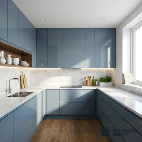 Solid Colors Look LM 01732 Morning Blue 8 ft x 4 ft High Gloss Finish Decorative Laminate - 1 mm | Suitable for Living Room, Kitchen, Office