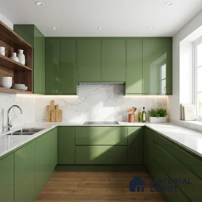 Solid Colors Look LM 01733 Parrot Green 8 ft x 4 ft High Gloss Finish Decorative Laminate - 1 mm | Suitable for Living Room, Kitchen, Office