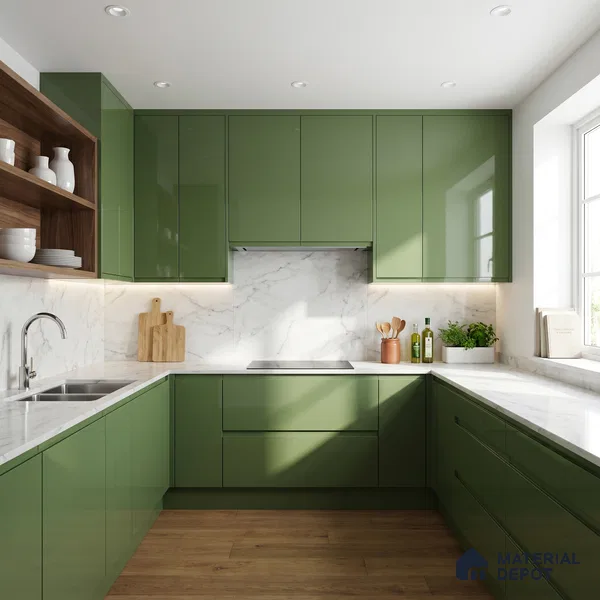 Solid Colors Look LM 01733 Parrot Green 8 ft x 4 ft High Gloss Finish Decorative Laminate - 1 mm | Suitable for Living Room, Kitchen, Office