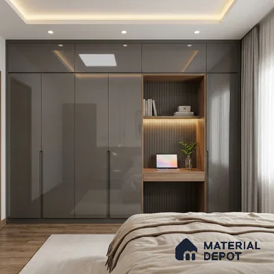 Solid Colors Look LM 01734 Storm Grey 8 ft x 4 ft High Gloss Finish Decorative Laminate - 1 mm | Suitable for Living Room, Kitchen, Office
