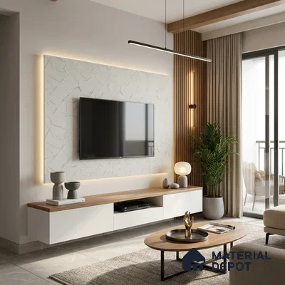 Grey Marble Look LM 02770 Alaska Marble 8 ft x 4 ft Alaska Marble Flute Finish Decorative Laminate - 1 mm | Suitable for TV Unit, Wardrobe, Kitchen Cabinets