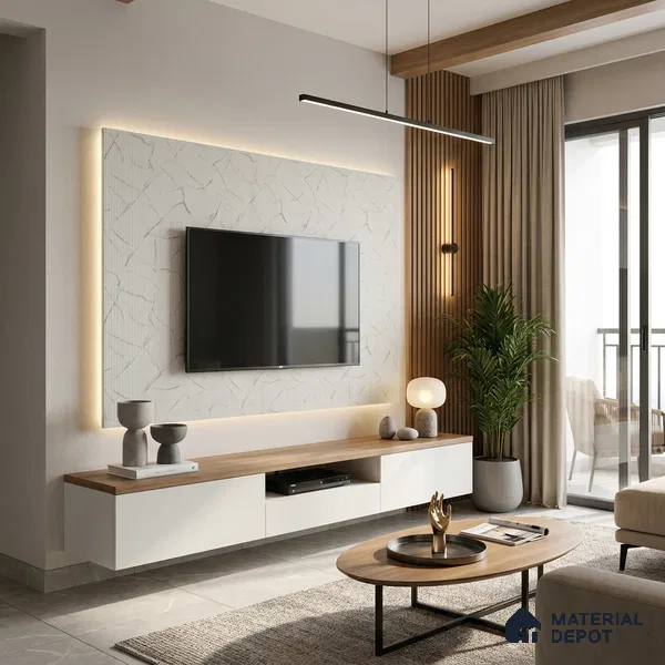 Grey Marble Look LM 02770 Alaska Marble 8 ft x 4 ft Alaska Marble Flute Finish Decorative Laminate - 1 mm | Suitable for TV Unit, Wardrobe, Kitchen Cabinets