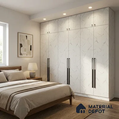 Grey Marble Look LM 02770 Alaska Marble 8 ft x 4 ft Alaska Marble Flute Finish Decorative Laminate - 1 mm | Suitable for TV Unit, Wardrobe, Kitchen Cabinets