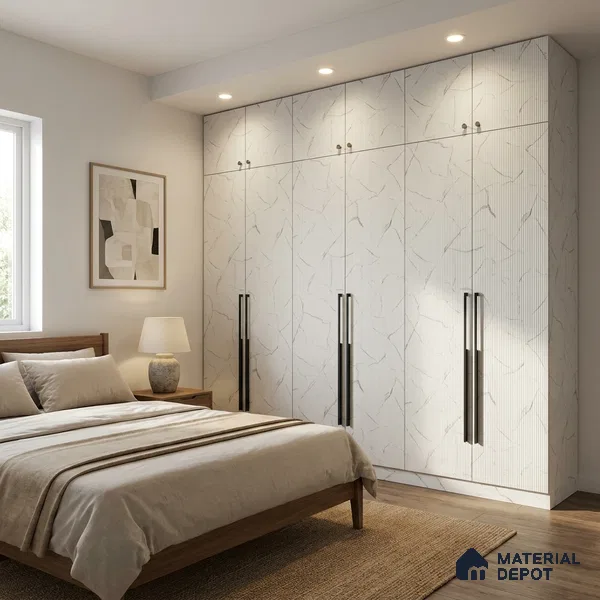 Grey Marble Look LM 02770 Alaska Marble 8 ft x 4 ft Alaska Marble Flute Finish Decorative Laminate - 1 mm | Suitable for TV Unit, Wardrobe, Kitchen Cabinets