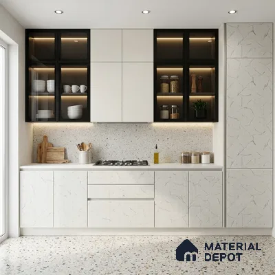 Grey Marble Look LM 02770 Alaska Marble 8 ft x 4 ft Alaska Marble Flute Finish Decorative Laminate - 1 mm | Suitable for TV Unit, Wardrobe, Kitchen Cabinets