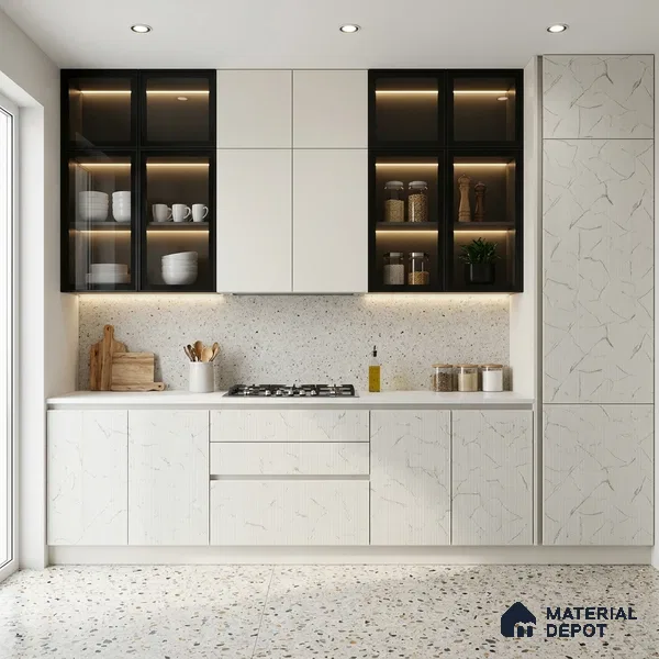 Grey Marble Look LM 02770 Alaska Marble 8 ft x 4 ft Alaska Marble Flute Finish Decorative Laminate - 1 mm | Suitable for TV Unit, Wardrobe, Kitchen Cabinets