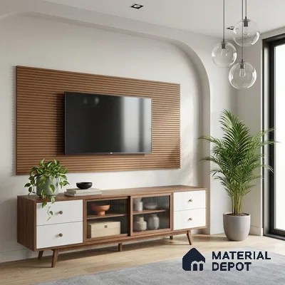 Wooden Look LM 02781 Teakasa 8 ft x 4 ft Louvers Finish Decorative Laminate - 1 mm | Suitable for TV Unit, Wardrobe, Kitchen Cabinets