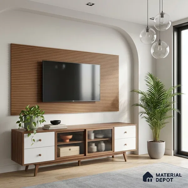Wooden Look LM 02781 Teakasa 8 ft x 4 ft Louvers Finish Decorative Laminate - 1 mm | Suitable for TV Unit, Wardrobe, Kitchen Cabinets