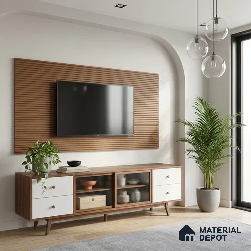 Wooden Look LM 02781 Teakasa 8 ft x 4 ft Louvers Finish Decorative Laminate - 1 mm | Suitable for TV Unit, Wardrobe, Kitchen Cabinets