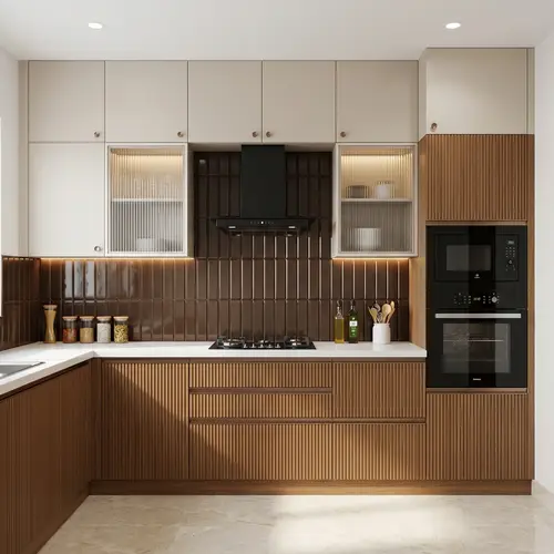 Wooden Look LM 02781 Teakasa 8 ft x 4 ft Louvers Finish Decorative Laminate - 1 mm | Suitable for TV Unit, Wardrobe, Kitchen Cabinets
