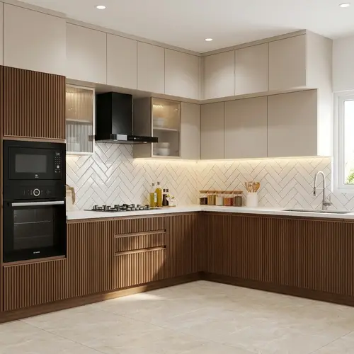 Wooden Look LM 02782 Teakasa 8 ft x 4 ft Louvers Finish Decorative Laminate - 1 mm | Suitable for TV Unit, Wardrobe, Kitchen Cabinets