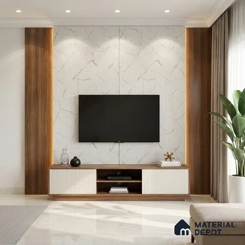 White Marble Look LM 02784 Alaska Marble 8 ft x 4 ft Glassious Flute Finish Decorative Laminate - 1 mm | Suitable for TV Unit, Wardrobe, Kitchen Cabinets