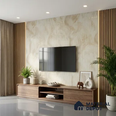 Beige Marble Look LM 02786 Volcano Marble 8 ft x 4 ft Glassious Flute Finish Decorative Laminate - 1 mm | Suitable for TV Unit, Wardrobe, Kitchen Cabinets
