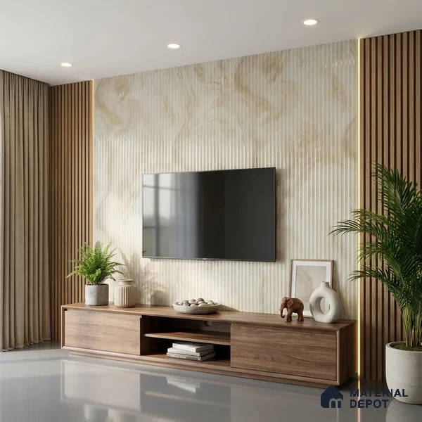 Beige Marble Look LM 02786 Volcano Marble 8 ft x 4 ft Glassious Flute Finish Decorative Laminate - 1 mm | Suitable for TV Unit, Wardrobe, Kitchen Cabinets