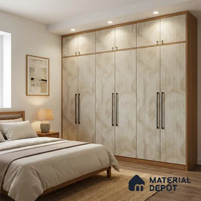 Beige Marble Look LM 02786 Volcano Marble 8 ft x 4 ft Glassious Flute Finish Decorative Laminate - 1 mm | Suitable for TV Unit, Wardrobe, Kitchen Cabinets