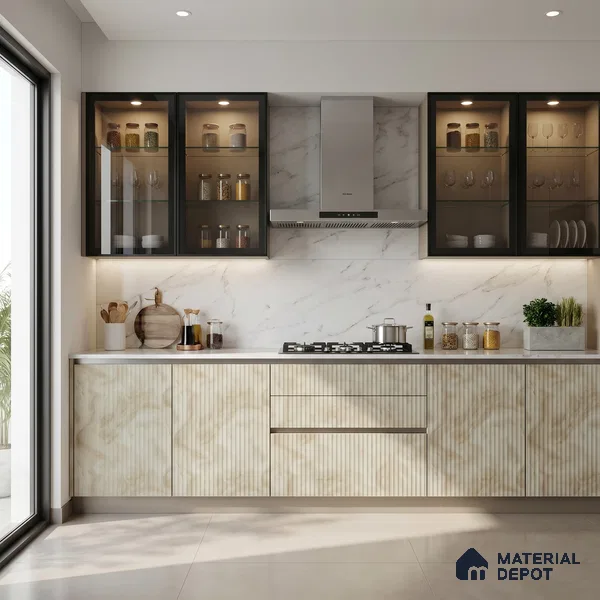 Beige Marble Look LM 02786 Volcano Marble 8 ft x 4 ft Glassious Flute Finish Decorative Laminate - 1 mm | Suitable for TV Unit, Wardrobe, Kitchen Cabinets