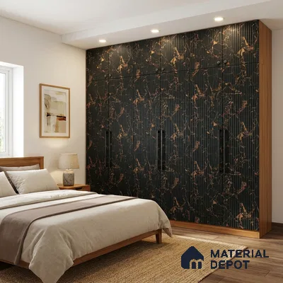 Black Marble Look LM 02787 Rojo Levante 8 ft x 4 ft Glassious Flute Finish Decorative Laminate - 1 mm | Suitable for TV Unit, Wardrobe, Kitchen Cabinets