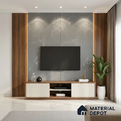 Grey Marble Look LM 02788 Grey Panda Marble 8 ft x 4 ft Flute Finish Decorative Laminate - 1 mm | Suitable for TV Unit, Wardrobe, Kitchen Cabinets