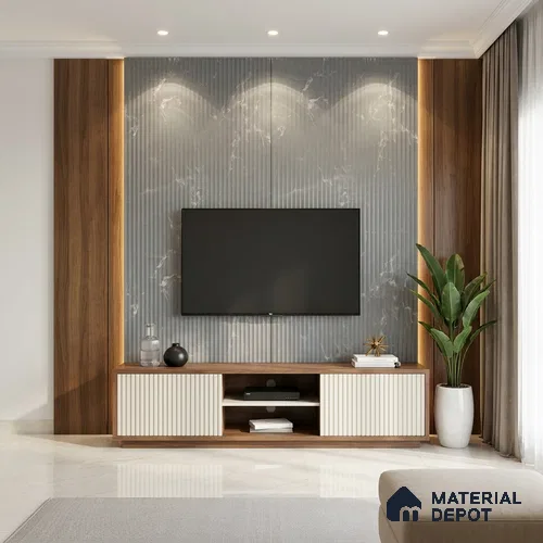 Grey Marble Look LM 02788 Grey Panda Marble 8 ft x 4 ft Flute Finish Decorative Laminate - 1 mm | Suitable for TV Unit, Wardrobe, Kitchen Cabinets