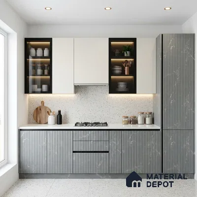 Grey Marble Look LM 02788 Grey Panda Marble 8 ft x 4 ft Flute Finish Decorative Laminate - 1 mm | Suitable for TV Unit, Wardrobe, Kitchen Cabinets