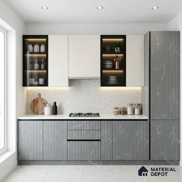 Grey Marble Look LM 02788 Grey Panda Marble 8 ft x 4 ft Flute Finish Decorative Laminate - 1 mm | Suitable for TV Unit, Wardrobe, Kitchen Cabinets