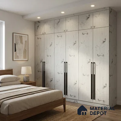 Beige Marble Look LM 02789 White Panda Marble 8 ft x 4 ft Flute Finish Decorative Laminate - 1 mm | Suitable for TV Unit, Wardrobe, Kitchen Cabinets