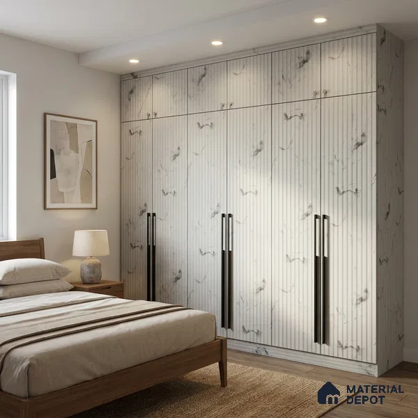 Beige Marble Look LM 02789 White Panda Marble 8 ft x 4 ft Flute Finish Decorative Laminate - 1 mm | Suitable for TV Unit, Wardrobe, Kitchen Cabinets