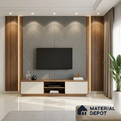 Grey Marble Look LM 02790 Cementro Dark 8 ft x 4 ft Flute Finish Decorative Laminate - 1 mm | Suitable for TV Unit, Wardrobe, Kitchen Cabinets