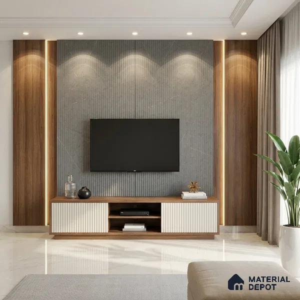 Grey Marble Look LM 02790 Cementro Dark 8 ft x 4 ft Flute Finish Decorative Laminate - 1 mm | Suitable for TV Unit, Wardrobe, Kitchen Cabinets