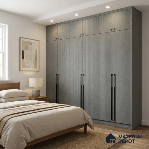 Grey Marble Look LM 02790 Cementro Dark 8 ft x 4 ft Flute Finish Decorative Laminate - 1 mm | Suitable for TV Unit, Wardrobe, Kitchen Cabinets