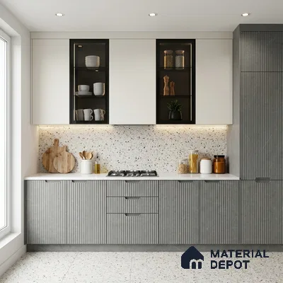 Grey Marble Look LM 02790 Cementro Dark 8 ft x 4 ft Flute Finish Decorative Laminate - 1 mm | Suitable for TV Unit, Wardrobe, Kitchen Cabinets