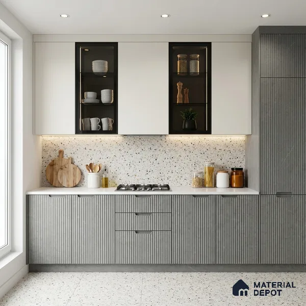 Grey Marble Look LM 02790 Cementro Dark 8 ft x 4 ft Flute Finish Decorative Laminate - 1 mm | Suitable for TV Unit, Wardrobe, Kitchen Cabinets