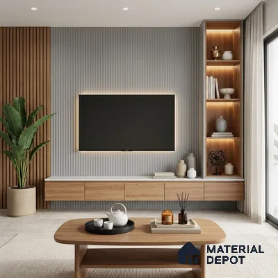 Grey Marble Look LM 02791 Light Grey 8 ft x 4 ft Flute Finish Decorative Laminate - 1 mm | Suitable for TV Unit, Wardrobe, Kitchen Cabinets