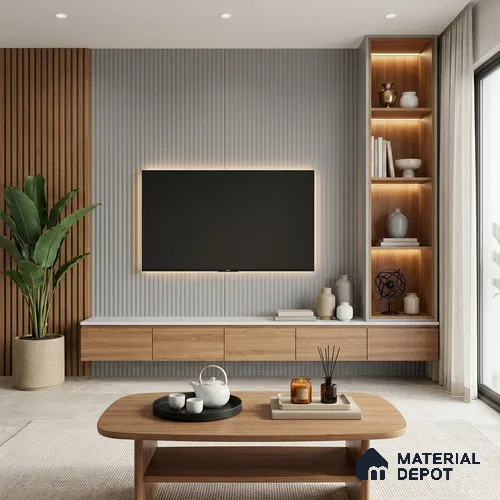 Grey Marble Look LM 02791 Light Grey 8 ft x 4 ft Flute Finish Decorative Laminate - 1 mm | Suitable for TV Unit, Wardrobe, Kitchen Cabinets