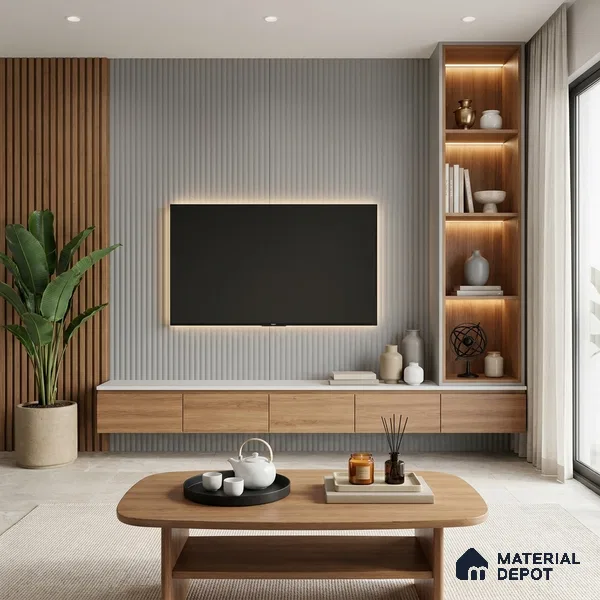 Grey Marble Look LM 02791 Light Grey 8 ft x 4 ft Flute Finish Decorative Laminate - 1 mm | Suitable for TV Unit, Wardrobe, Kitchen Cabinets