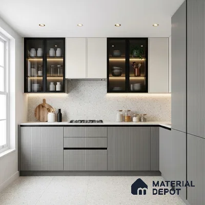 Grey Marble Look LM 02791 Light Grey 8 ft x 4 ft Flute Finish Decorative Laminate - 1 mm | Suitable for TV Unit, Wardrobe, Kitchen Cabinets