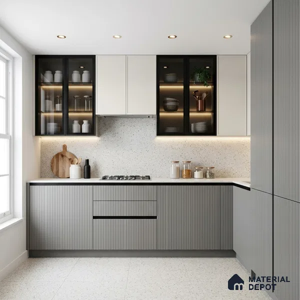 Grey Marble Look LM 02791 Light Grey 8 ft x 4 ft Flute Finish Decorative Laminate - 1 mm | Suitable for TV Unit, Wardrobe, Kitchen Cabinets