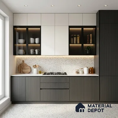 Grey Marble Look LM 02792 Dark Grey 8 ft x 4 ft Flute Finish Decorative Laminate - 1 mm | Suitable for TV Unit, Wardrobe, Kitchen Cabinets