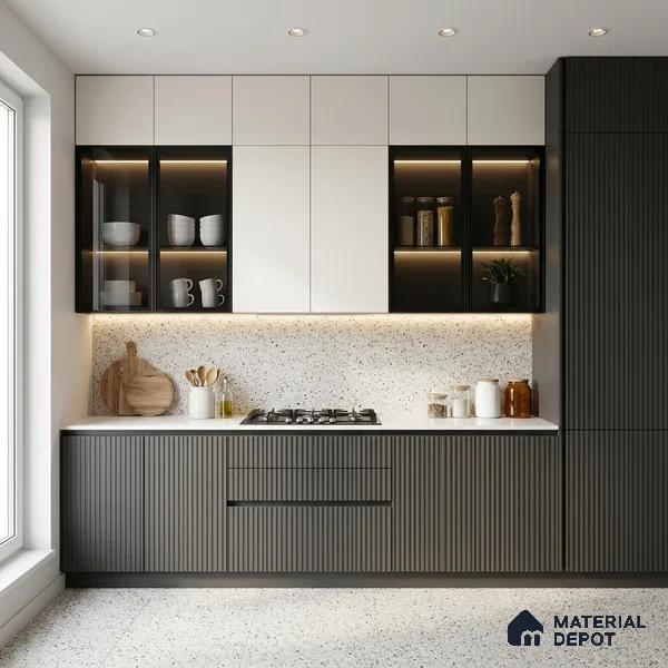 Grey Marble Look LM 02792 Dark Grey 8 ft x 4 ft Flute Finish Decorative Laminate - 1 mm | Suitable for TV Unit, Wardrobe, Kitchen Cabinets